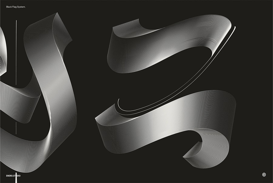 26款暗黑3D立体发光抽象线条英文大写字母海报标题排版AI矢量图形设计套装Illuminated Black Letters , 第23张