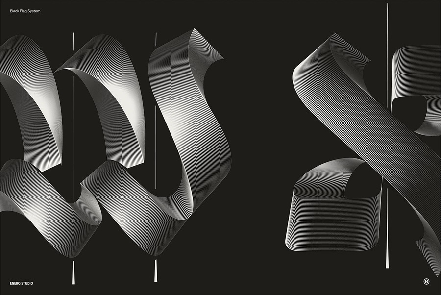26款暗黑3D立体发光抽象线条英文大写字母海报标题排版AI矢量图形设计套装Illuminated Black Letters , 第22张