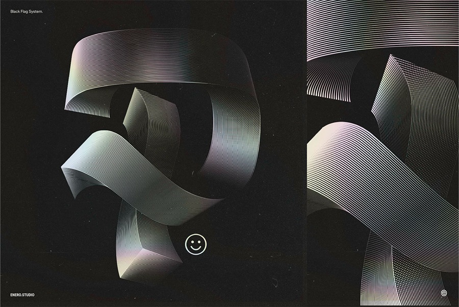 26款暗黑3D立体发光抽象线条英文大写字母海报标题排版AI矢量图形设计套装Illuminated Black Letters , 第24张