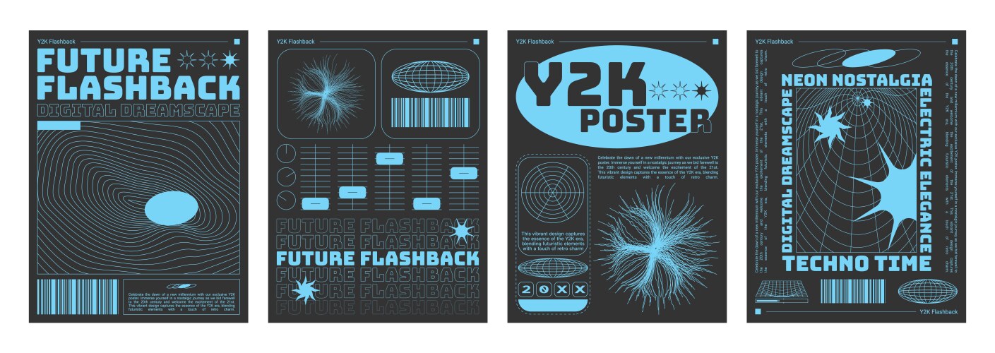 250+复古趣味Y2K千禧风赛博科技未来HUD海报插画排版设计EPS矢量分层源文件独家精选合集Y2k Style Poster Design Template Set , 第1张