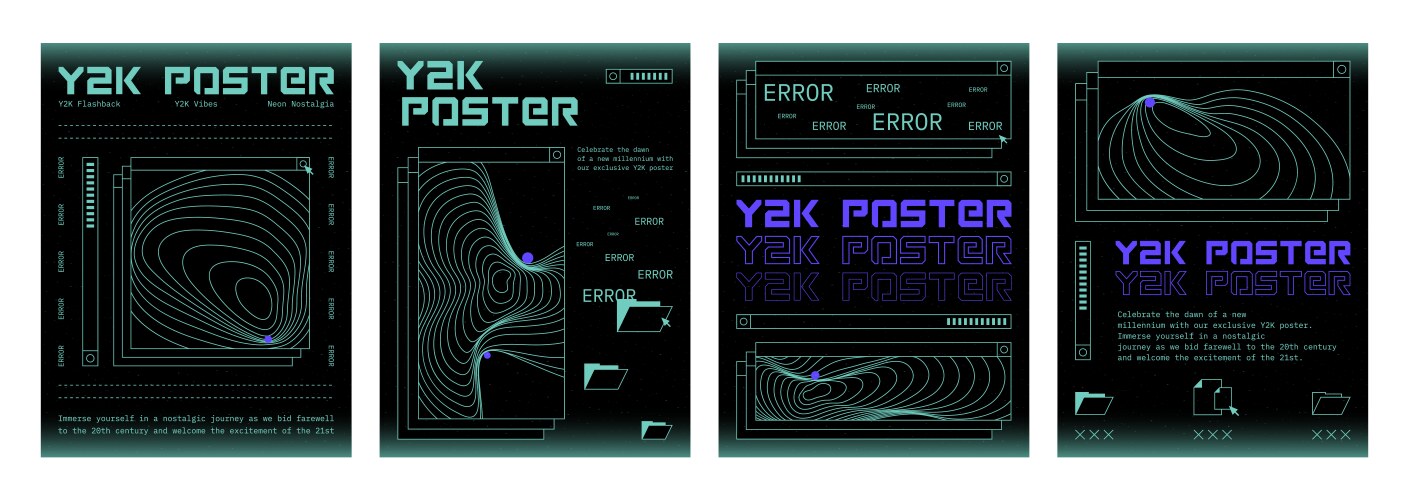 250+复古趣味Y2K千禧风赛博科技未来HUD海报插画排版设计EPS矢量分层源文件独家精选合集Y2k Style Poster Design Template Set , 第3张
