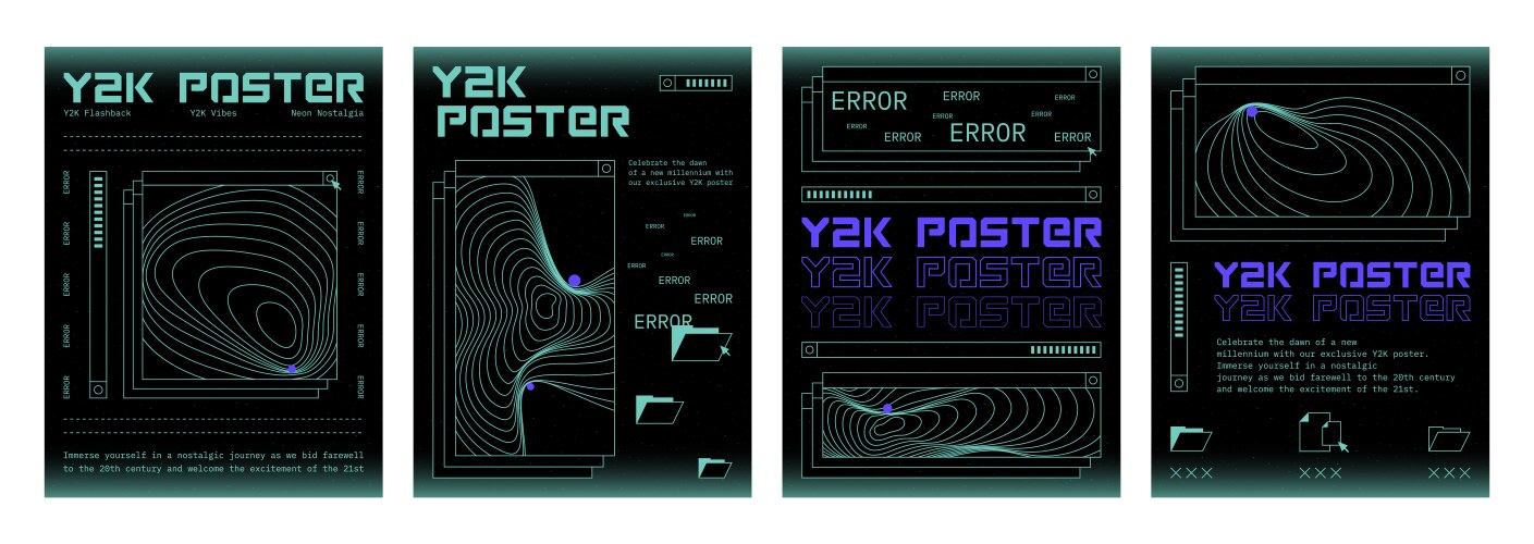 250+复古趣味Y2K千禧风赛博科技未来HUD海报插画排版设计EPS矢量分层源文件独家精选合集Y2k Style Poster Design Template Set 设计素材 第3张