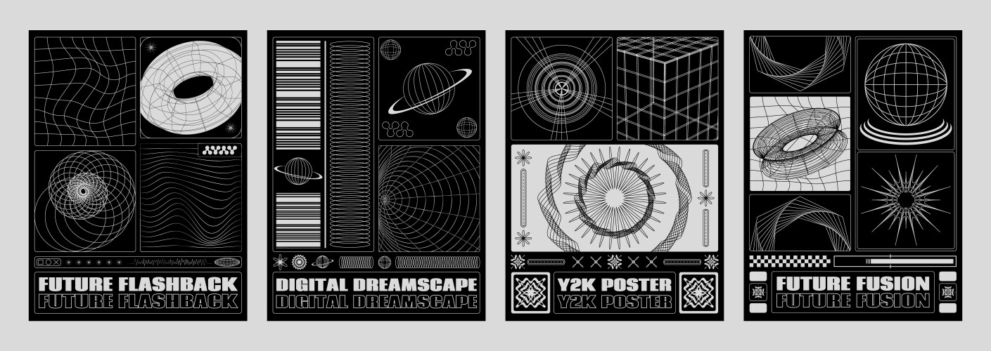 250+复古趣味Y2K千禧风赛博科技未来HUD海报插画排版设计EPS矢量分层源文件独家精选合集Y2k Style Poster Design Template Set , 第9张