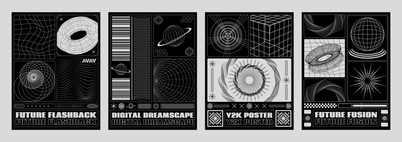 250+复古趣味Y2K千禧风赛博科技未来HUD海报插画排版设计EPS矢量分层源文件独家精选合集Y2k Style Poster Design Template Set 设计素材 第9张