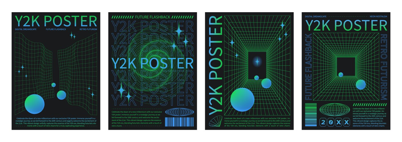 250+复古趣味Y2K千禧风赛博科技未来HUD海报插画排版设计EPS矢量分层源文件独家精选合集Y2k Style Poster Design Template Set , 第11张