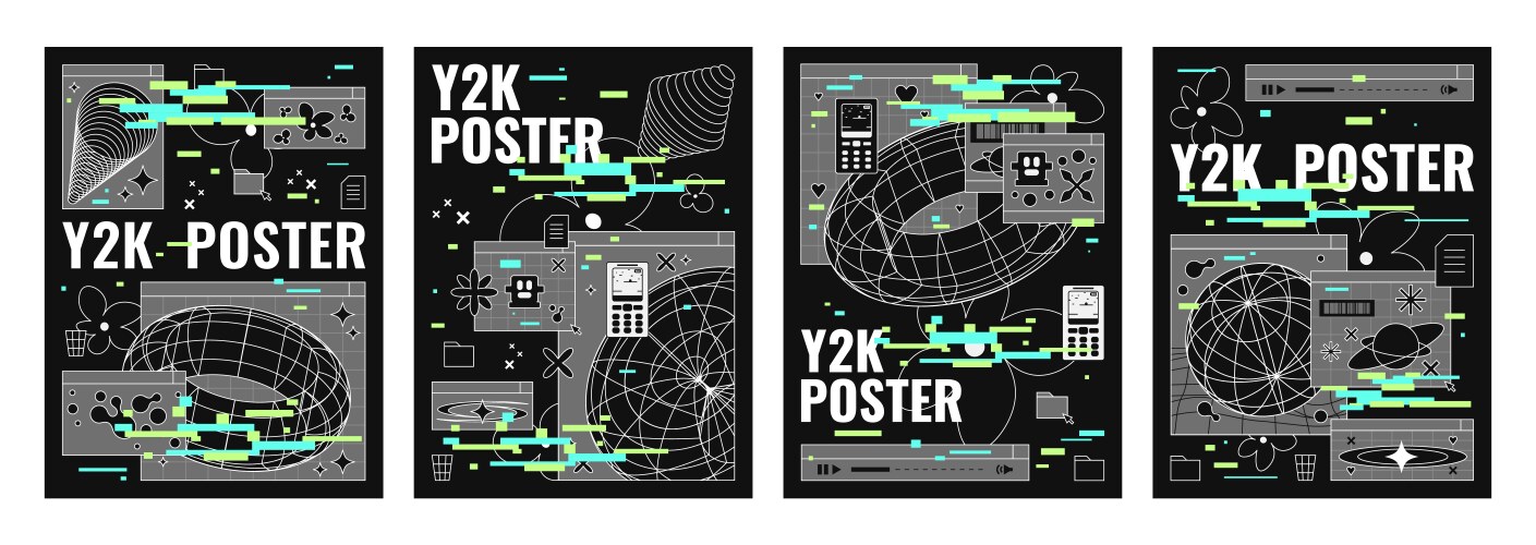 250+复古趣味Y2K千禧风赛博科技未来HUD海报插画排版设计EPS矢量分层源文件独家精选合集Y2k Style Poster Design Template Set , 第21张