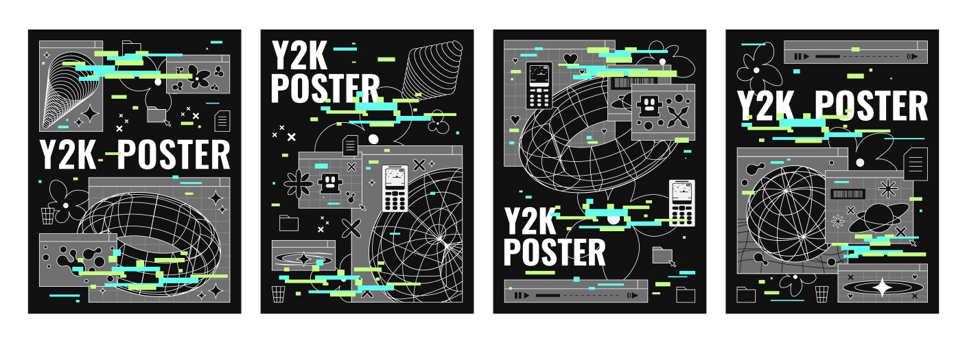 250+复古趣味Y2K千禧风赛博科技未来HUD海报插画排版设计EPS矢量分层源文件独家精选合集Y2k Style Poster Design Template Set 设计素材 第21张