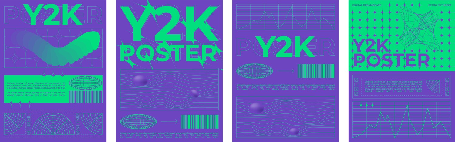 250+复古趣味Y2K千禧风赛博科技未来HUD海报插画排版设计EPS矢量分层源文件独家精选合集Y2k Style Poster Design Template Set , 第23张