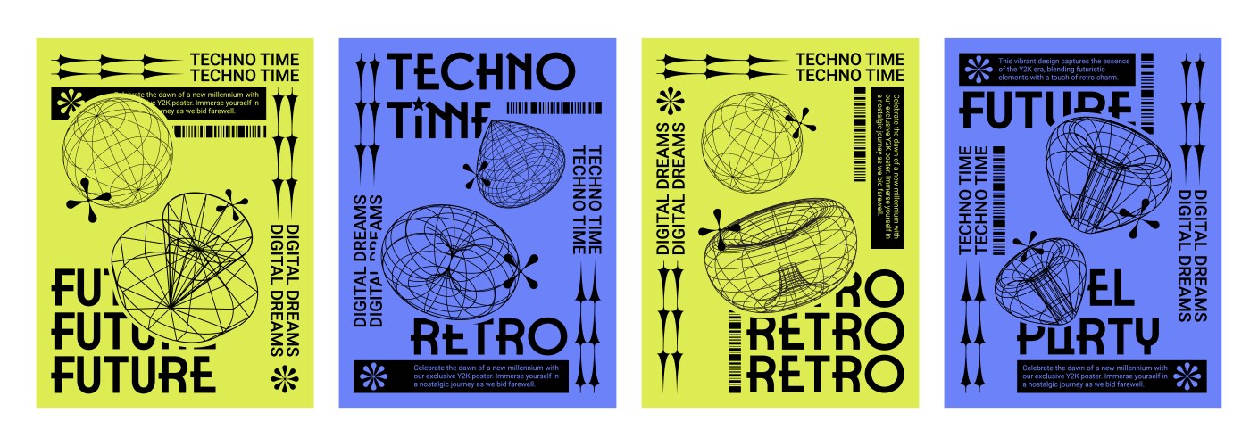 250+复古趣味Y2K千禧风赛博科技未来HUD海报插画排版设计EPS矢量分层源文件独家精选合集Y2k Style Poster Design Template Set 设计素材 第30张