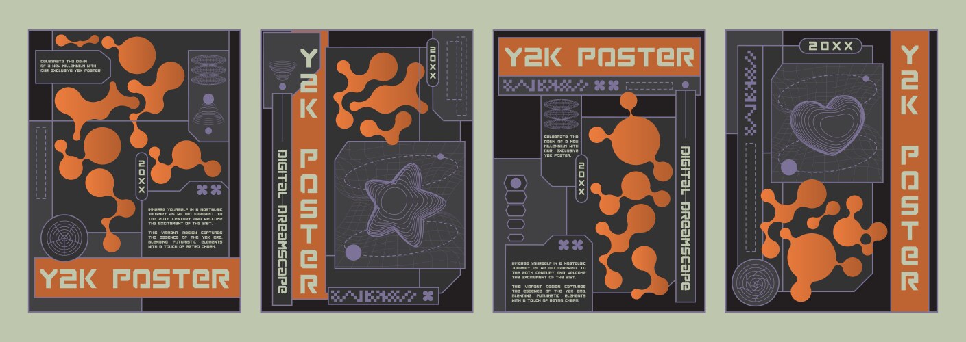 250+复古趣味Y2K千禧风赛博科技未来HUD海报插画排版设计EPS矢量分层源文件独家精选合集Y2k Style Poster Design Template Set , 第32张