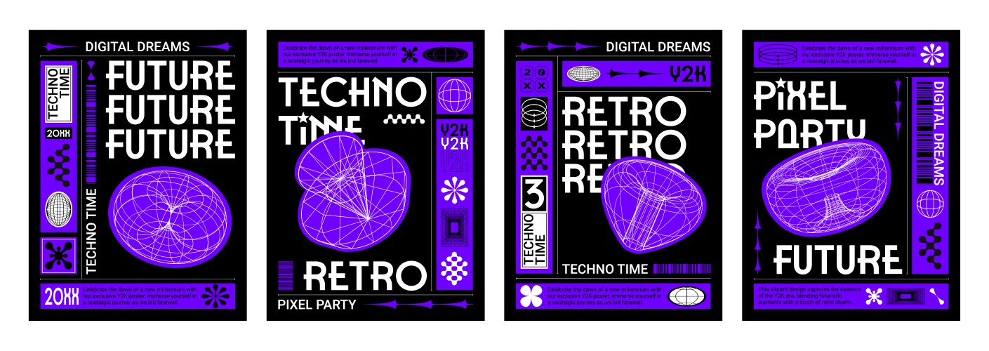 250+复古趣味Y2K千禧风赛博科技未来HUD海报插画排版设计EPS矢量分层源文件独家精选合集Y2k Style Poster Design Template Set , 第36张