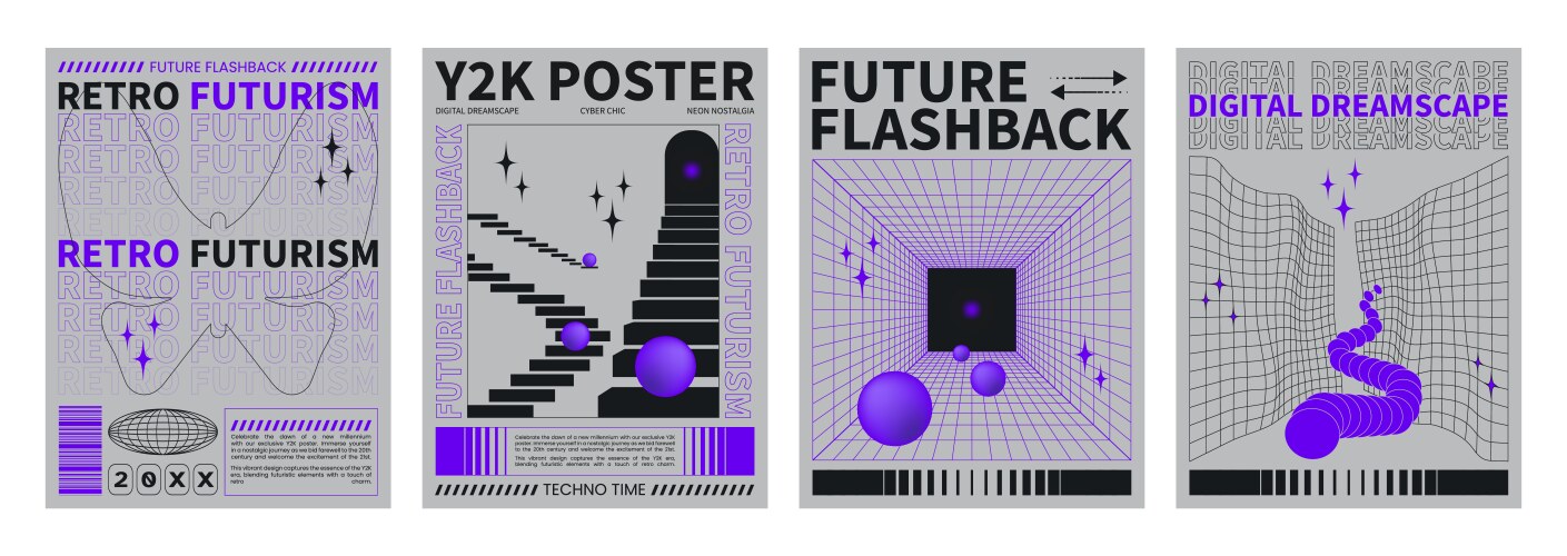 250+复古趣味Y2K千禧风赛博科技未来HUD海报插画排版设计EPS矢量分层源文件独家精选合集Y2k Style Poster Design Template Set , 第43张