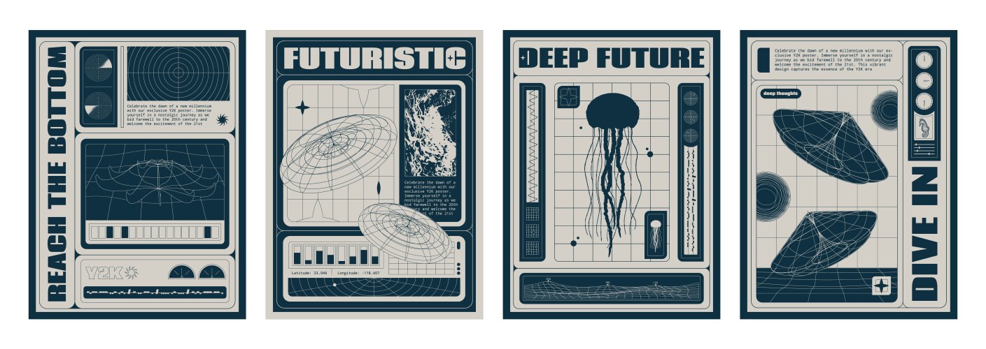 250+复古趣味Y2K千禧风赛博科技未来HUD海报插画排版设计EPS矢量分层源文件独家精选合集Y2k Style Poster Design Template Set 设计素材 第50张