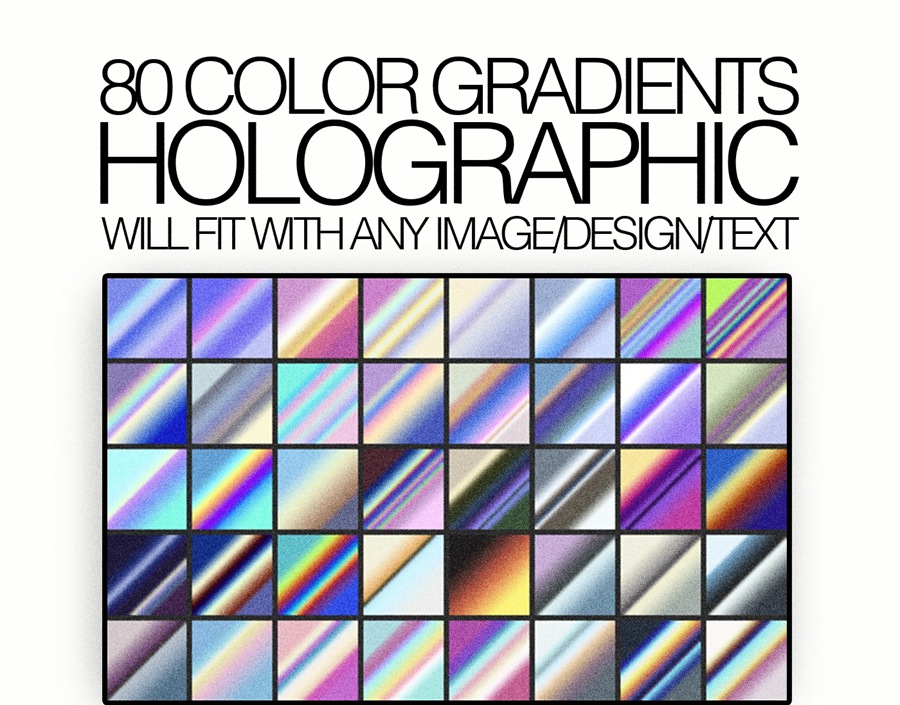 80+全息镀铬金属彩色渐变PS渐变预设GRD文件套装Holographic Color Gradients Pack , 第2张
