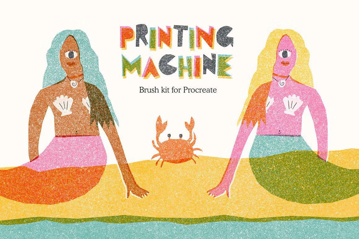 Printing Machine for Procreate 当代插画家独特印刷剪切风格Procreate笔刷 , 第1张