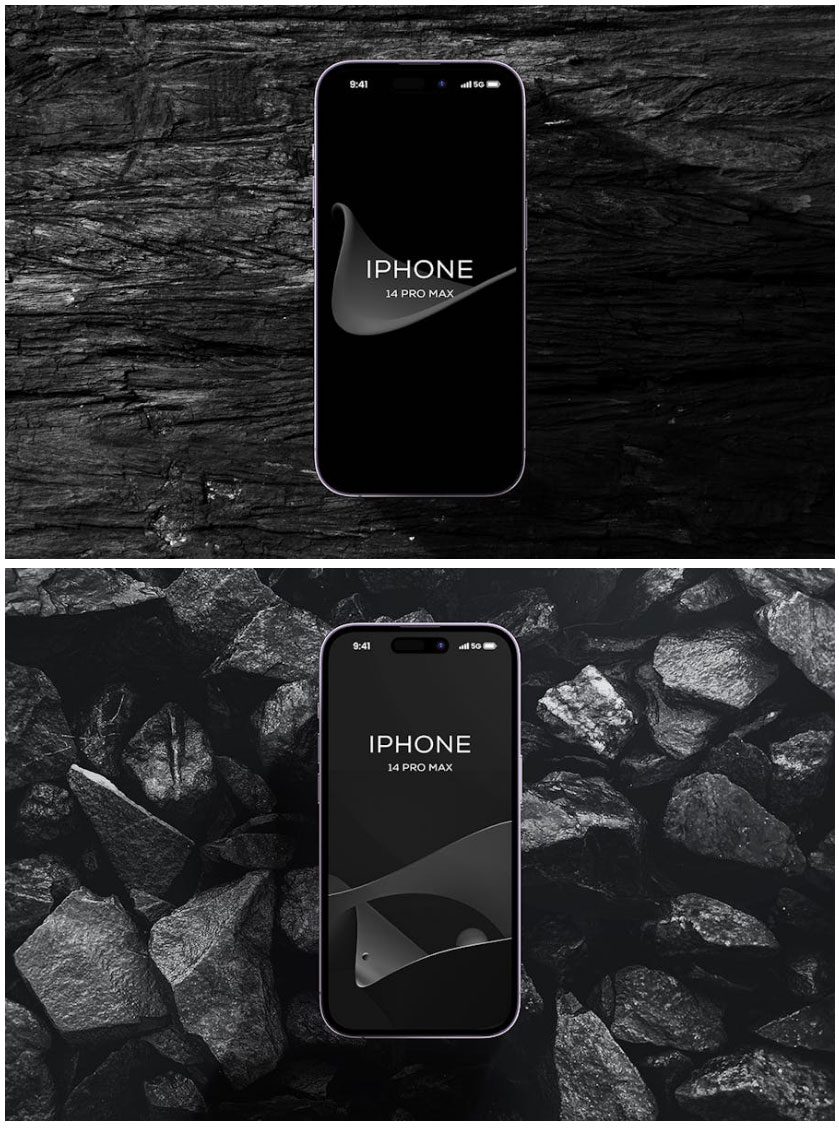 8款暗黑风苹果iPhone 14 Pro Max屏幕演示效果图PS贴图样机模板素材 , 第2张