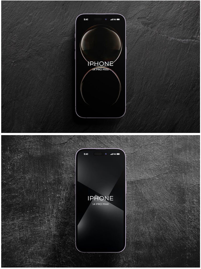 8款暗黑风苹果iPhone 14 Pro Max屏幕演示效果图PS贴图样机模板素材 , 第3张