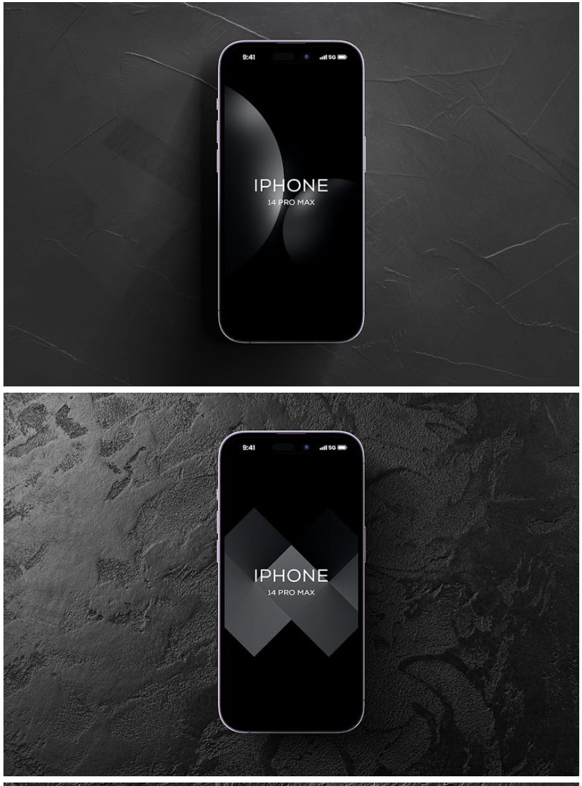 8款暗黑风苹果iPhone 14 Pro Max屏幕演示效果图PS贴图样机模板素材 , 第4张