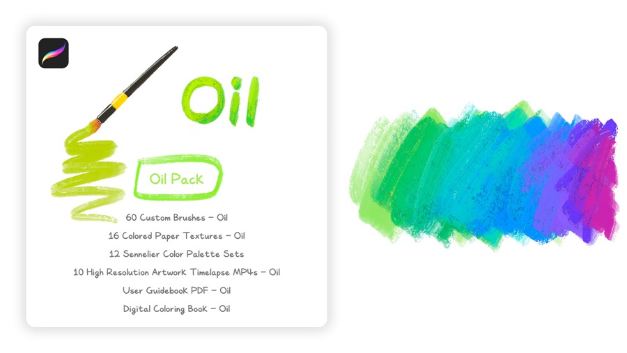 60款真实质感油画颜料专业厚涂插画Procreate笔刷色板背景肌理绘画套装COFE’s Sticky Oil Pack for Procreate , 第3张