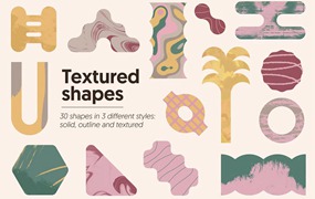 60款现代抽象几何优雅纹理AI矢量图形印花插画插图形状设计套装Textured Shapes