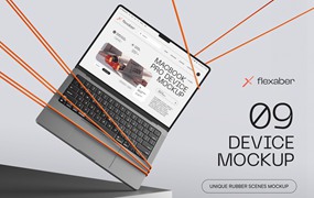 9款现代美学工业风iPhone笔记本电脑iPad平板屏幕演示效果图Ps样机素材 Flexaber - Device Mockup Bundle