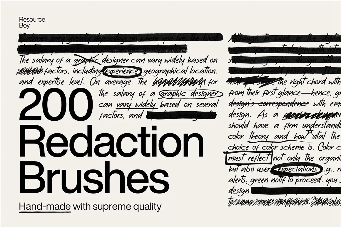 200个复古马克笔涂鸦艺术街头手绘符号笔迹标记PS笔刷设计素材 200+ Redaction Photoshop Brushes , 第1张