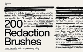 200个复古马克笔涂鸦艺术街头手绘符号笔迹标记PS笔刷设计素材 200+ Redaction Photoshop Brushes