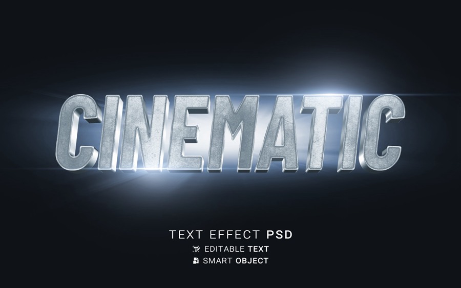 10款电影大片3D立体金属标题logo徽标设计展示PSD特效样机Text effect cinematic shadow 样机素材 第2张