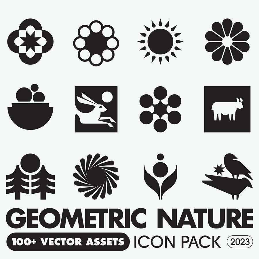 102款复古Y2K几何风格LOGO标志徽标图标贴纸设计PNG免抠图素材 Geometric Nature Asset Pack 图片素材 第14张