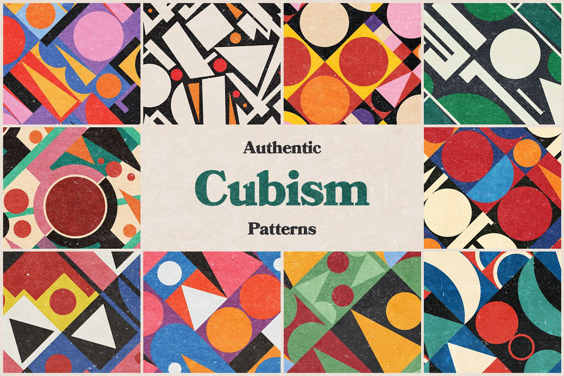 60年代复古后现代立体主义前卫抽象艺术几何拼贴AI矢量设计素材 Authentic Cubism Patterns , 第1张