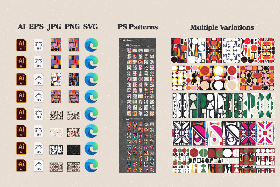 60年代复古后现代立体主义前卫抽象艺术几何拼贴AI矢量设计素材 Authentic Cubism Patterns , 第2张