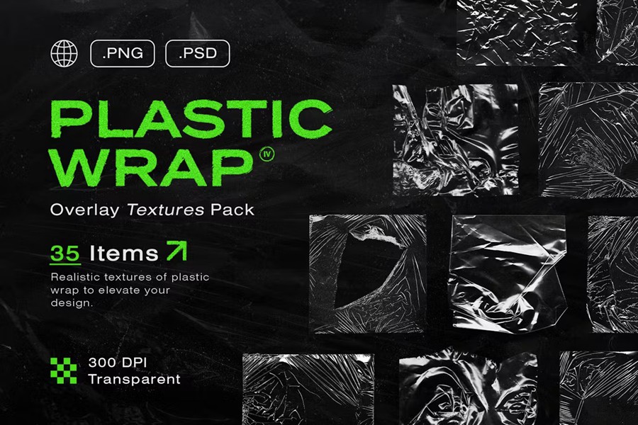 35款褶皱撕裂透明的透明塑料保鲜膜纹理PNG免抠图设计素材 Plastic Wrap Overlay Textures Pack 图片素材 第1张