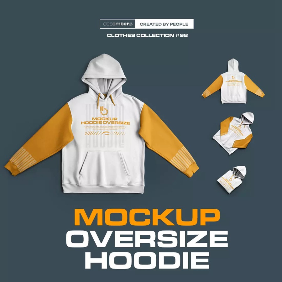 4款超大中性连衣帽卫衣LOGO印花图案设计PS展示效果图样机模板 4 Mockups Unisex Oversize Hoodie , 第1张