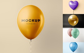 逼真节日庆祝漂浮气球LOGO图案印花设计展示效果图PSD样机模板 Helium Balloons Mockup