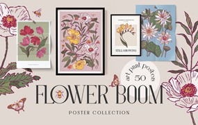 100款时尚自然女性剪影热带花卉植物海报设计AI矢量手绘插画素材 Flower Boom Prints Posters