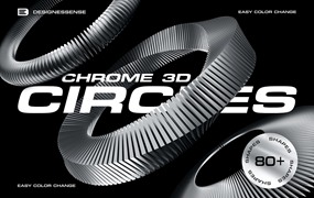 82款赛博未来抽象科幻3D立体渲染金属镀铬圆环PNG免扣设计套装3D Chrome Circles
