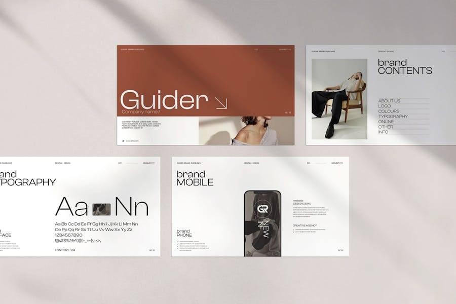 现代简约企业品牌营销策划图文排版设计Keynote+ppt模版 Guider Brand Guidelines Keynote+PowerPoint Template , 第2张