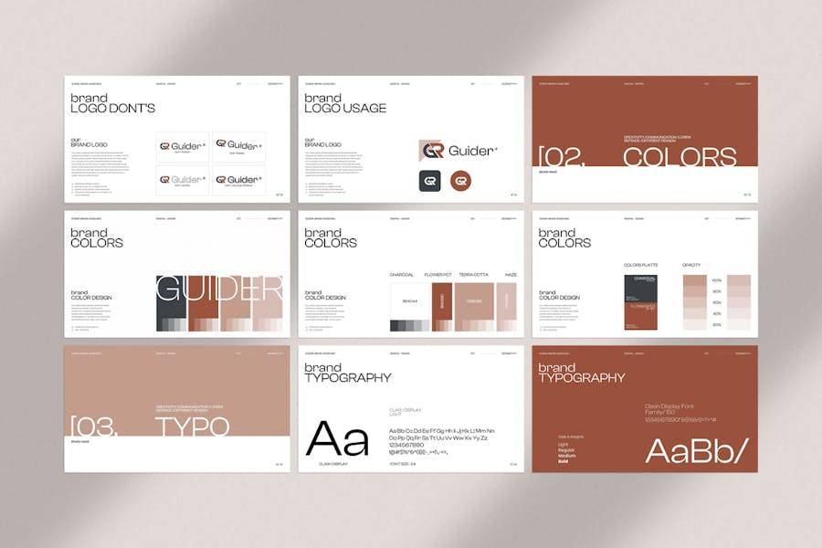 现代简约企业品牌营销策划图文排版设计Keynote+ppt模版 Guider Brand Guidelines Keynote+PowerPoint Template , 第4张