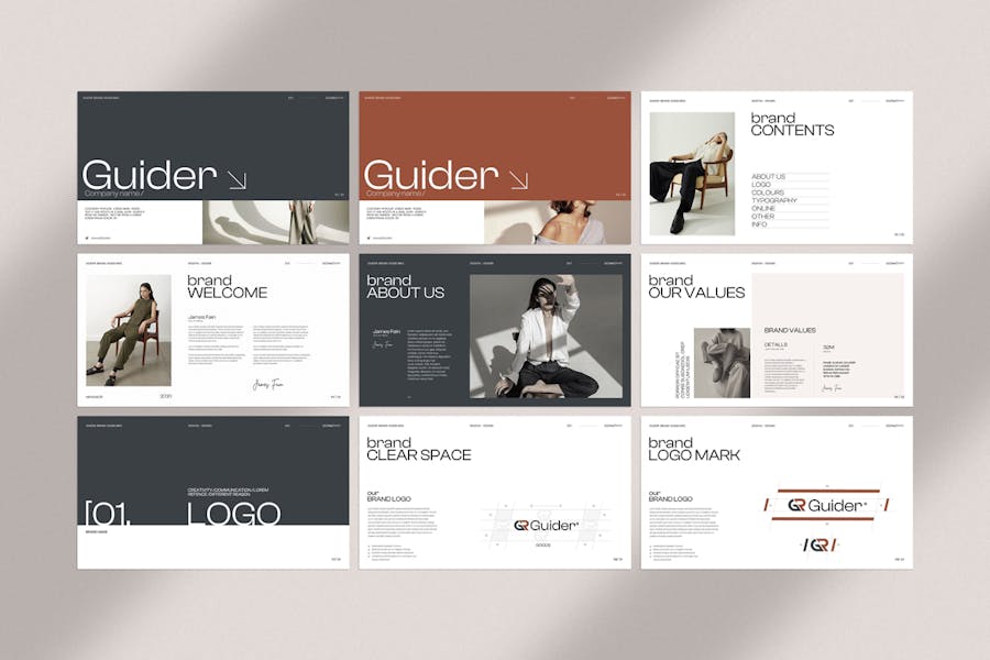 现代简约企业品牌营销策划图文排版设计Keynote+ppt模版 Guider Brand Guidelines Keynote+PowerPoint Template , 第7张