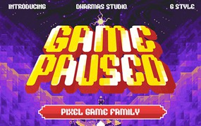 复古怀旧风未来派日式任天堂街机游戏像素风英文字体 Game Paused - Pixel Game Family