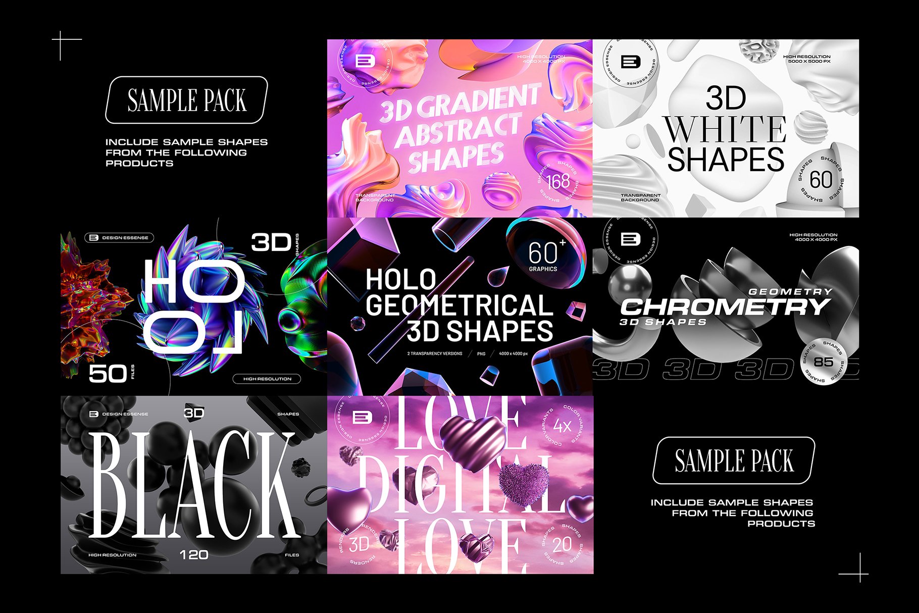 3D SAMPLE PACK 21个海报封面网页设计社交媒体时尚品牌3D形状PNG 图片素材 第2张