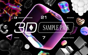 3D SAMPLE PACK 21个海报封面网页设计社交媒体时尚品牌3D形状PNG