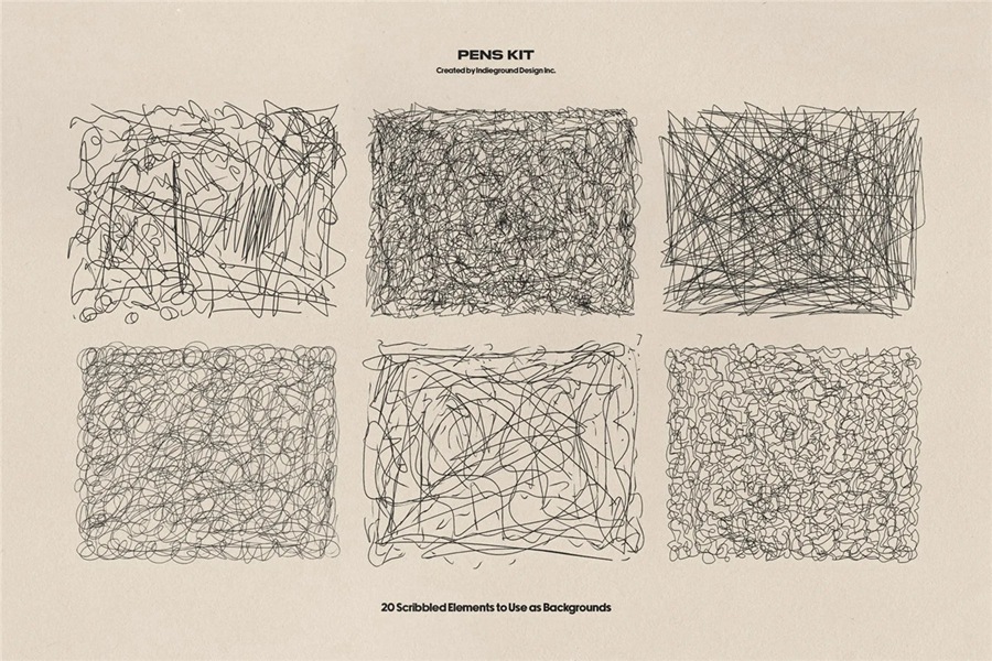 850+复古灵感手绘钢笔水彩笔涂鸦标记符号图案插画线条街头艺术PNG免扣元素设计套装 Indieground – Pens Kit , 第14张