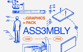 高质量潮流酸性艺术日常工作生活场景手稿草稿PNG设计装饰元素 Assembly Graphics Pack