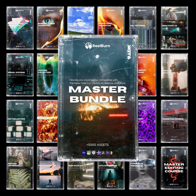 REELBURN – MASTER BUNDLE 真实胶片模拟胶片颗粒叠加纹理棱镜打孔漏光撕纸转场捆绑包 , 第1张