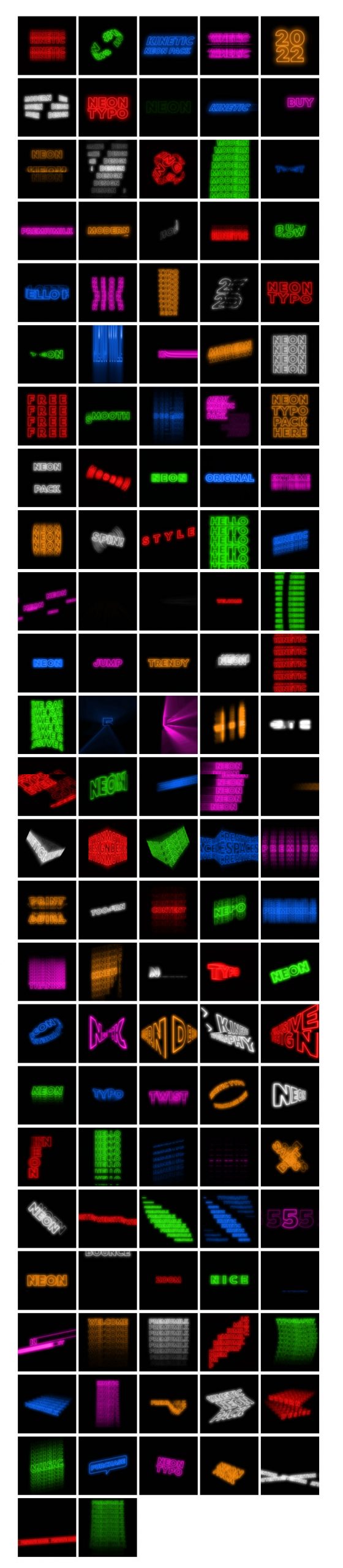 AE+PR脚本：122组野蛮抽象霓虹灯发光渐变大胆动力学错版文字排版包 Kinetic Neon Typo Pack 影视音频 第2张