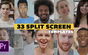PR模板：33个超高清方形竖屏多人物采访节目场景分屏模板包 33 Split Screen Template