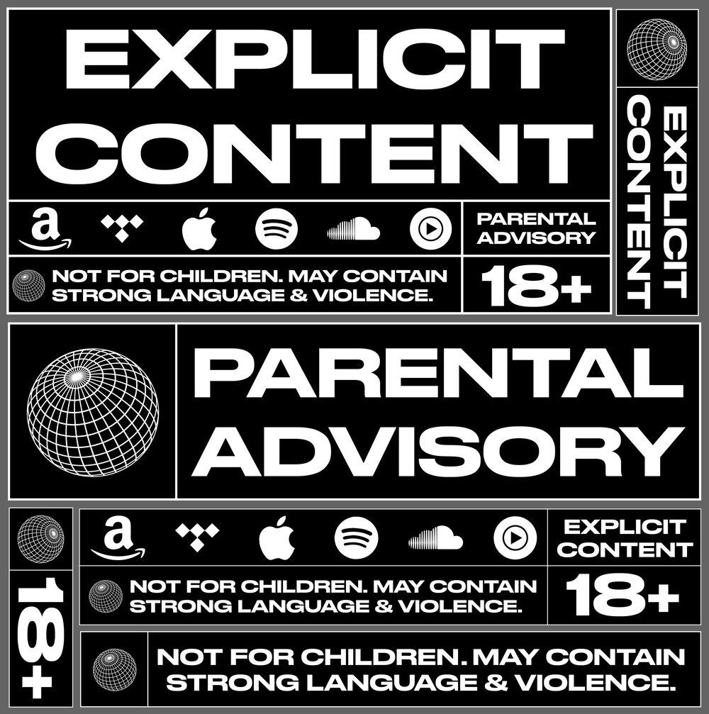 暗黑现代极简风黑白图标LOGO设计图形素材 PARENTAL ADVISORY LOGO PACK 图片素材 第2张