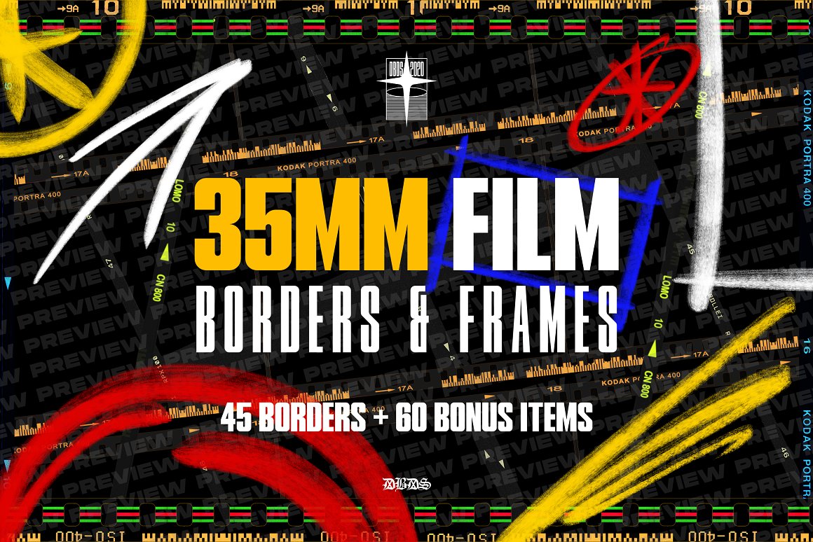 DBSLONDON 复古美学35MM情绪胶片边框条竖屏电影帧PNG素材包 Film Borders & Frames Mega Bundle 图片素材 第1张