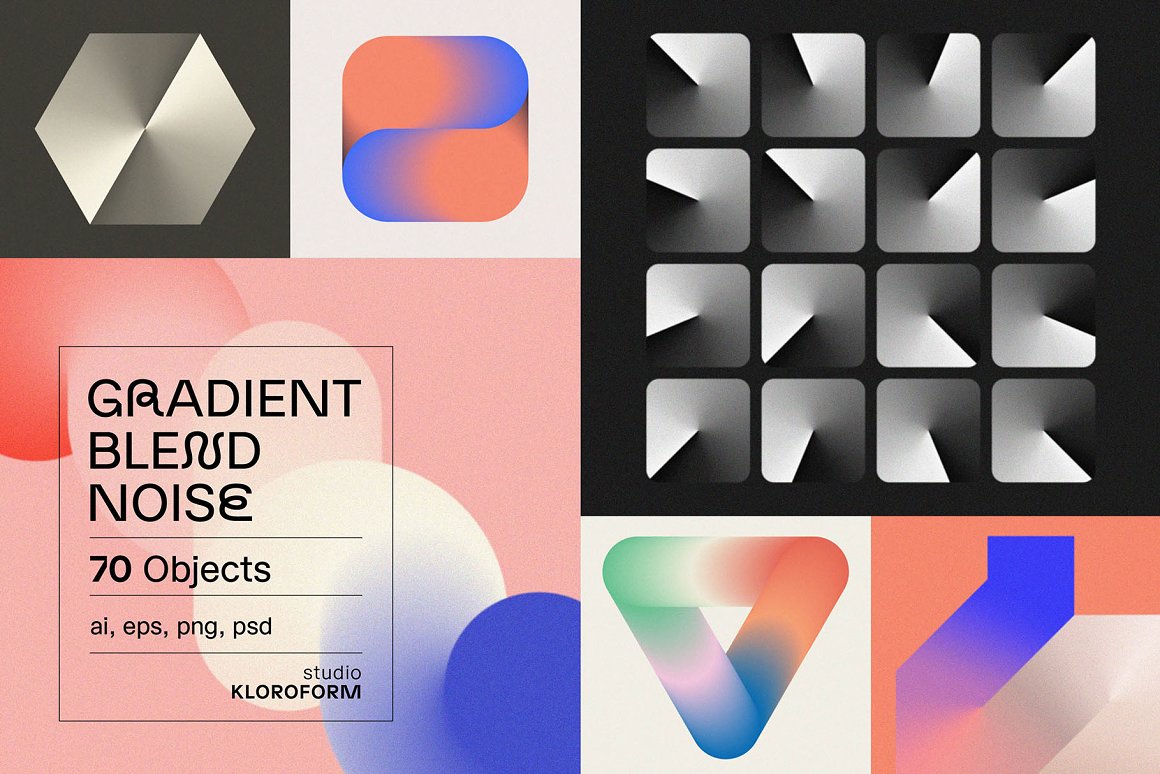 LOROFORM 70个抽象艺术渐变混合噪声几何图形海报背景设计元素包 GRADIENT BLEND NOISE VOL. 1 图片素材 第1张